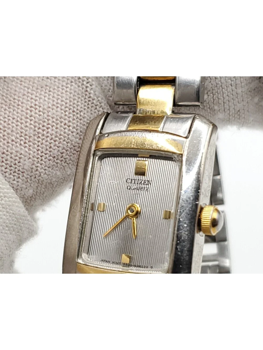 Citizen Quartz Watch Womens New Battery Two-Tone Silver Line Dial Rectangle 17mm